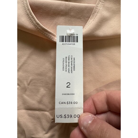 Chico's Women Tank Top 2 Large Peach Microfiber Contemporary Basic Knit City NWT - Picture 6 of 11